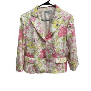 Tahari Arthur S. Levine Floral Blazer 3/4 Sleeves Button Closure Size 10 Elegant